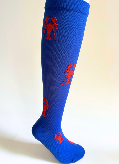 The Erin Sock- Lobster Compression Socks – 15-20 mmHg Compression for Travel, Work, & Fitness – Fun Blue & Red Design