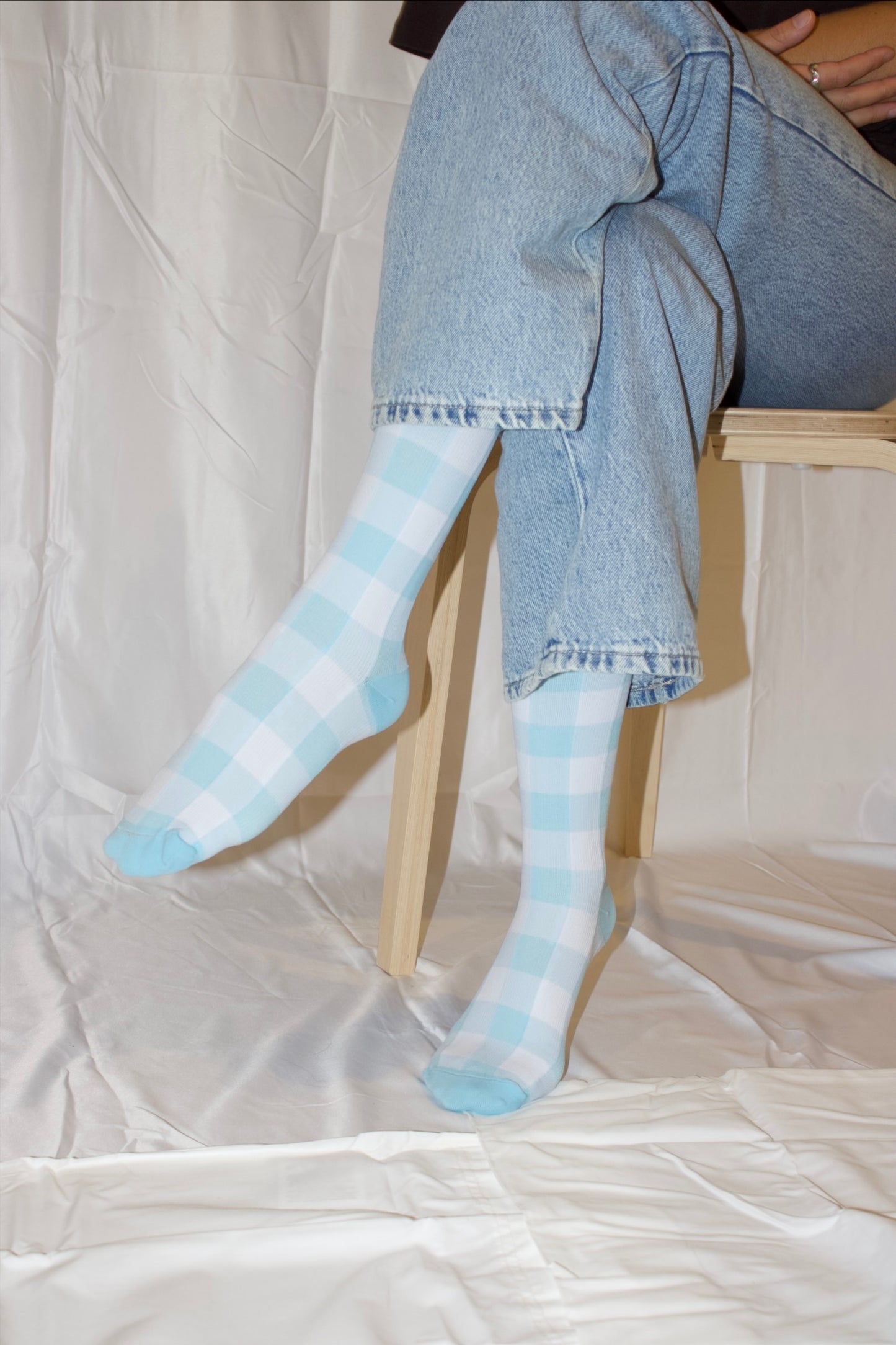 The Maggie Sock- Gingham Compression Socks - 15-20mmhg Compression for Travel, Work, and Fitness - Blue Gingham