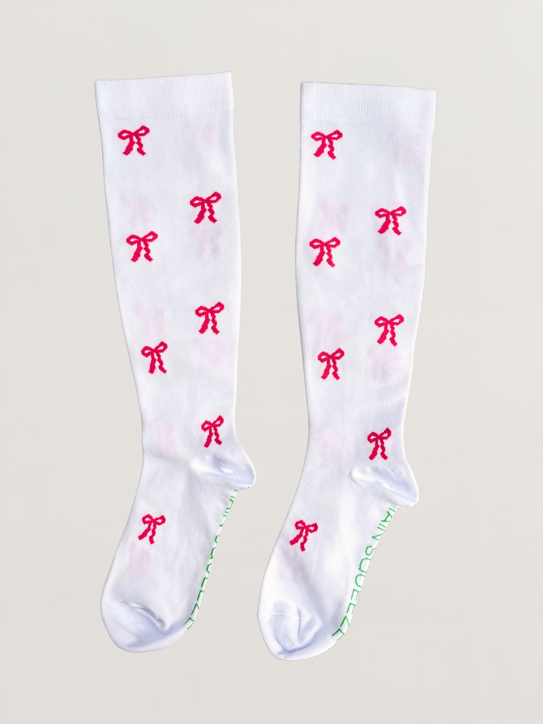 The Shea Sock – Cute Compression Socks| White with Pink Bows | 15-20 mmHg Support